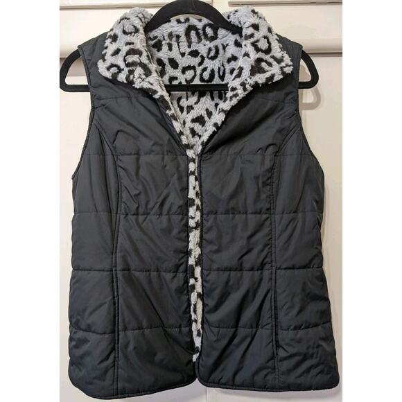Black And Cheetah Print Hook & Eye Clasp Reversible Vest Medium/Large - Picture 3 of 8